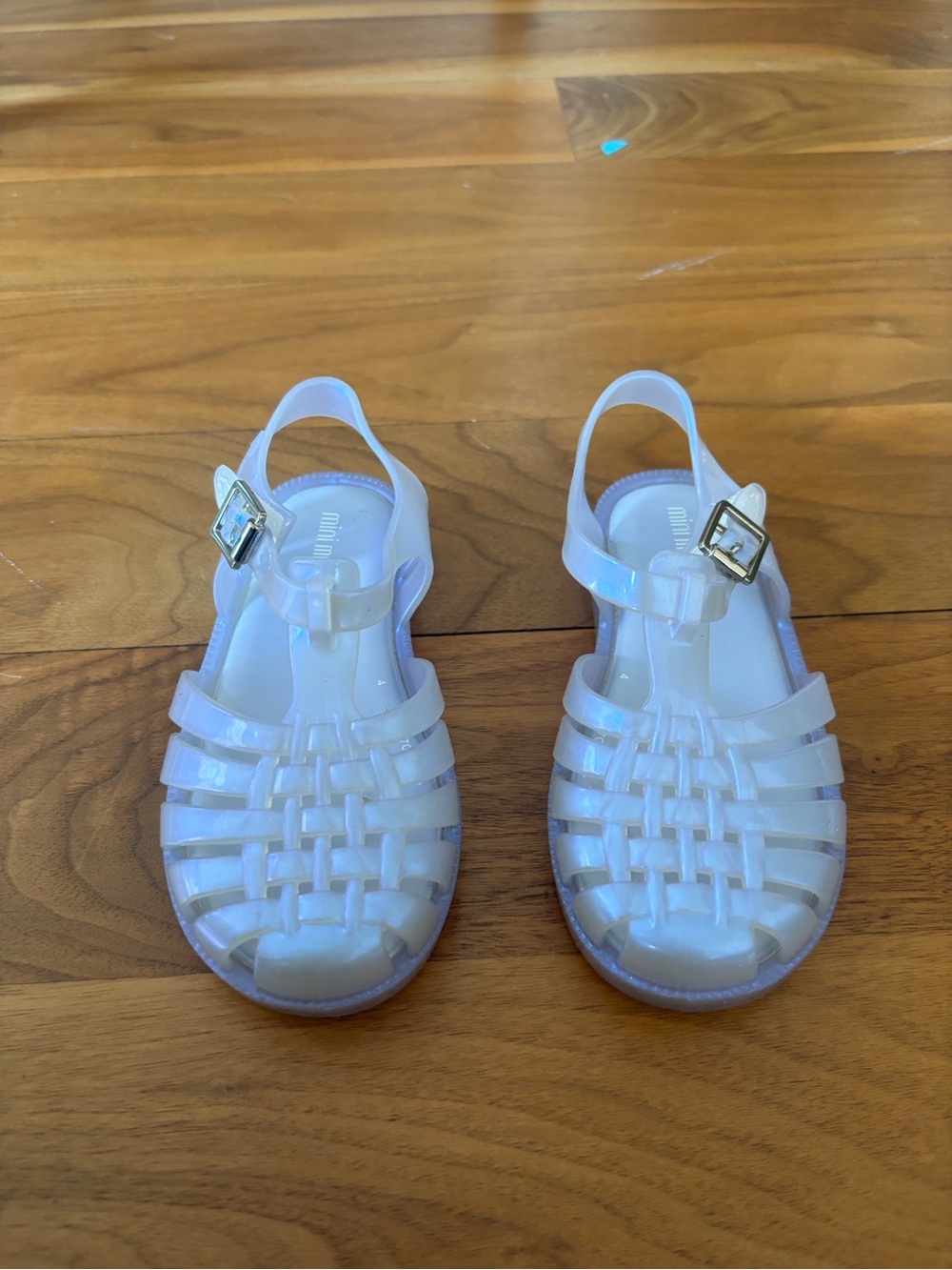 Mini Melissa White Jelly T-Strap Sandals with Buckle